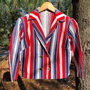 70s Handmade USA Red White & Blue Striped Blazer Jacket America Patriotic